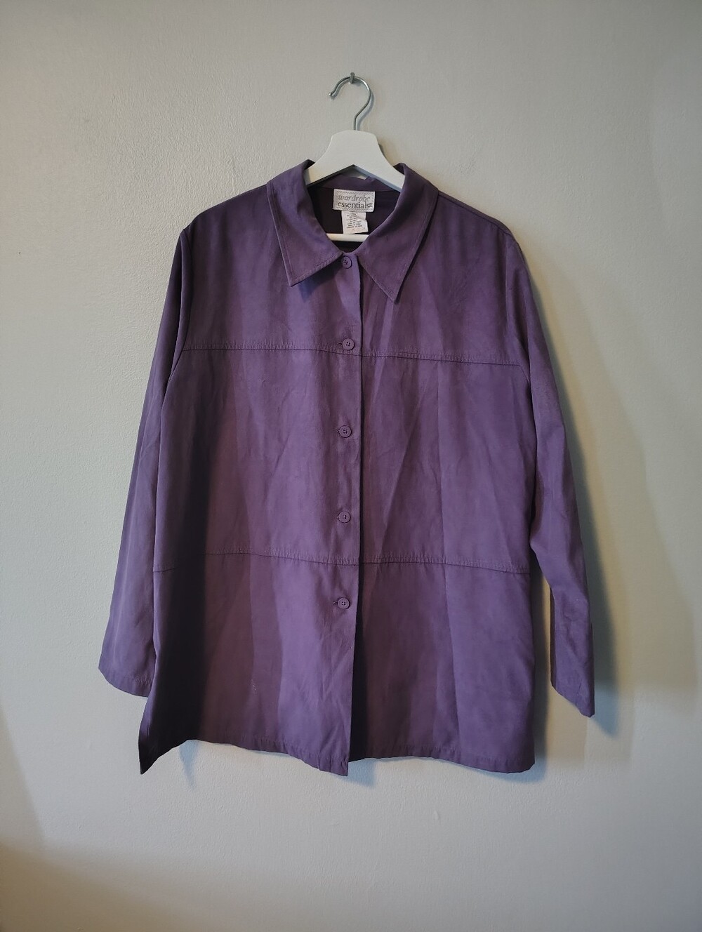 Wardrobe Essentials Purple Lavender Faux Suede Button-up Shirt